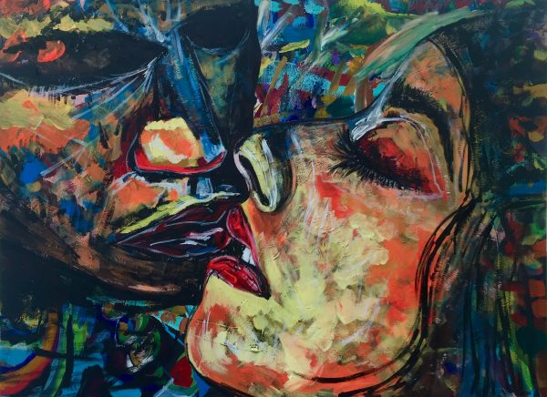 Kiss man and woman, acrylic on canvas, 60cmx80cm,2019,Ferrara