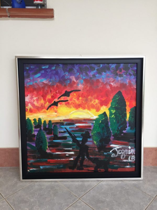 Sunday Bloody Sunday, acrylic on canvas, framed, cm 78 x cm 78, Occhiobello, 2019