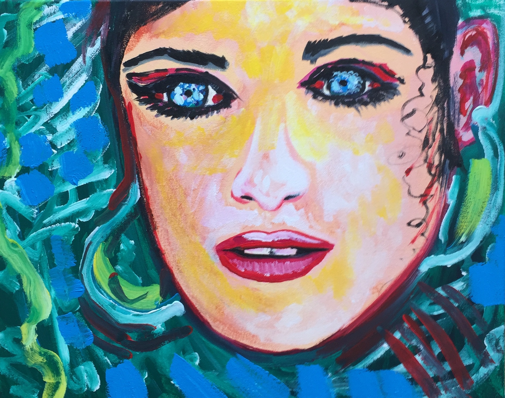Ocean girl blue eyes, acrylic on canvas, cm 40 x cm 50, Occhiobello, 2019