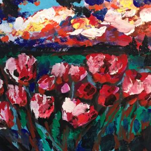 Poppies sunset, acrylic on canvas, cm 40 x cm 50, Occhiobello, 2019