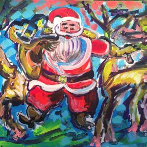 He comes with his reindeer, cm 40 x cm 50, acrylic on canvas, Occhiobello, 2019