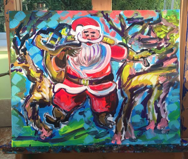 He comes with his reindeer, cm 40 x cm 50, acrylic on canvas, Occhiobello, 2019
