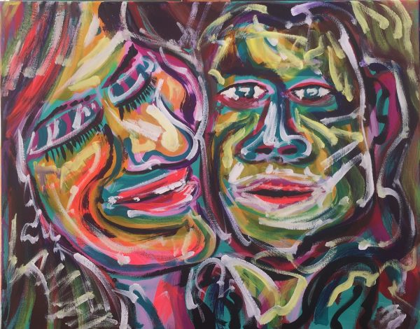 mother and child, acrylic on canvas, cm 40 x cm 50, Occhiobello, 2019