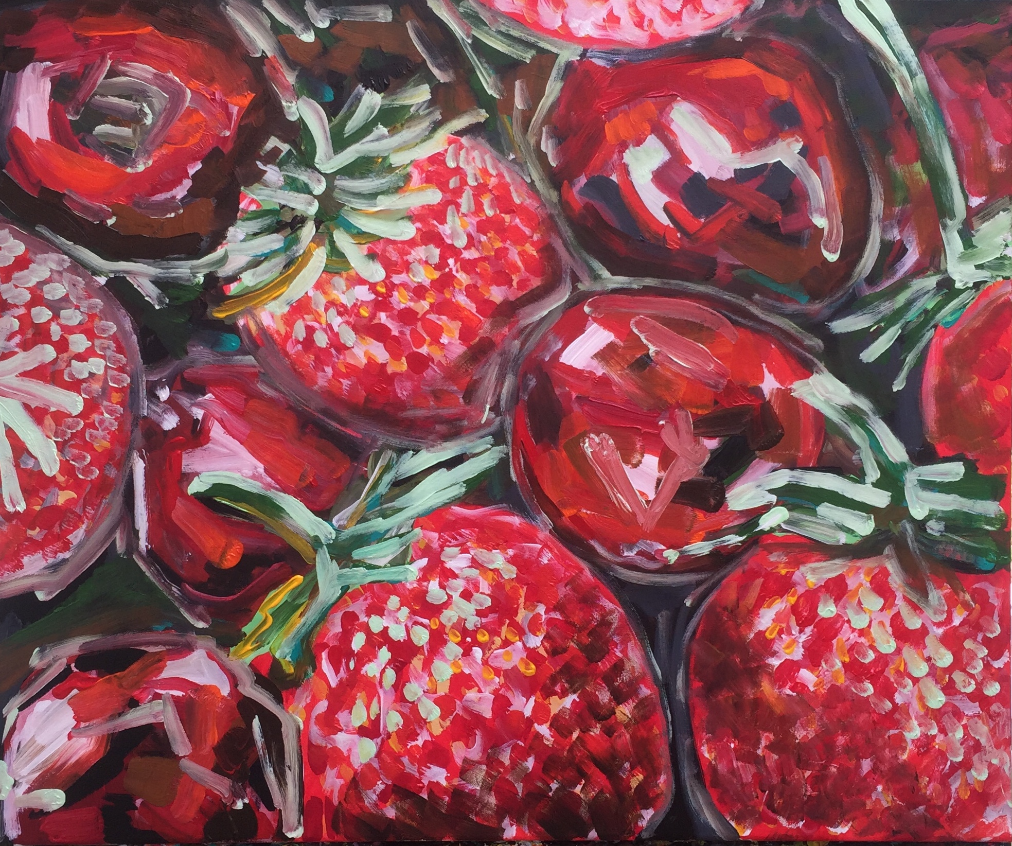 strawberries and cherries, acrylic on canvas, cm 50 x cm 60, Occhiobello, 2020