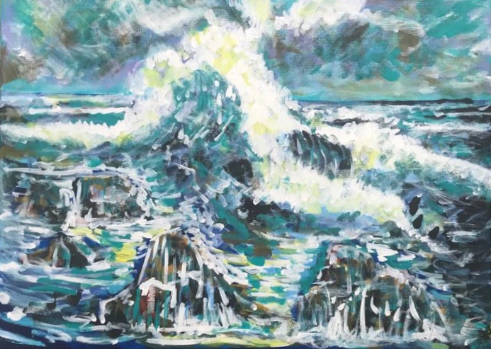 the waves of the sea, acrylic on canvas, cm 50 x cm 70, Occhiobello, 2020.