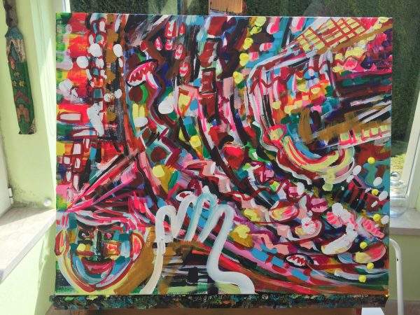 spinning top cyp2d6, acrylic on canvas, cm 50 x cm 60, Occhiobello, 2020.