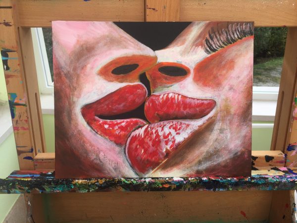 mouth versus mouth, acrylic on panel canvas, cm 28 x cm 36, Occhiobello, 2020.