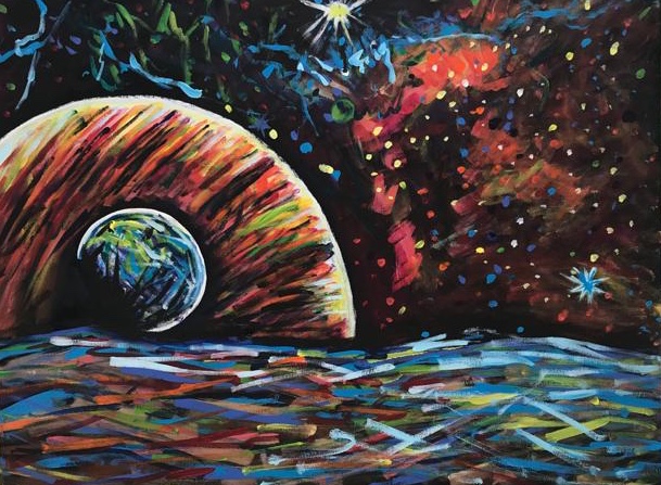interstellar beyond the stars, acrylic on canvas, cm 60 x cm 80, Occhiobello, 2020