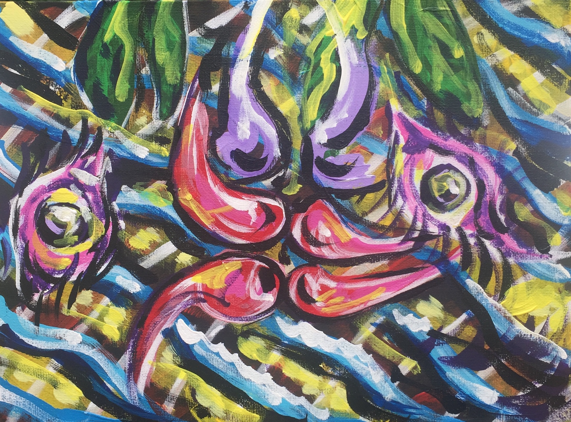 kiss under the mistletoe, acrylic on panels canvas, cm 23 x cm 31, Occhiobello, 2020