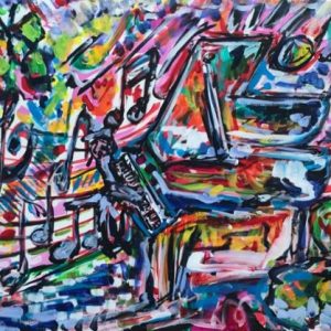 the piano player, acrylic on canvas, cm 50 x cm 70, Occhiobello, 2020