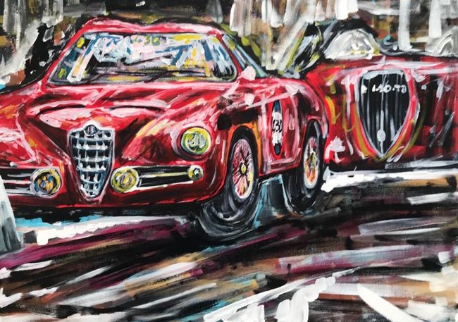 cars running, acrylic on canvas, cm 50 x cm 70, Occhiobello, 2020
