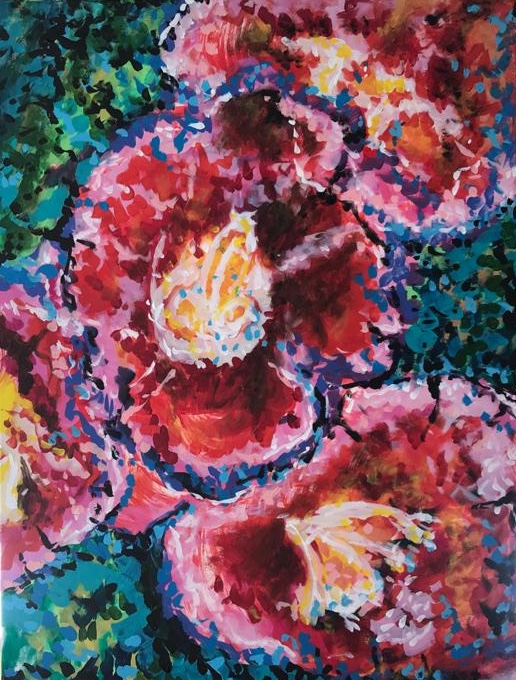 flowers in the garden, acrylic on canvas, cm 60 x cm 80, Occhiobello, 2020