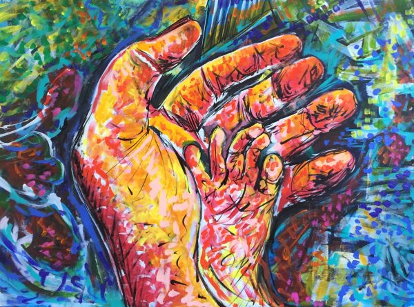 hand in hand, acrylic on canvas, cm 60 x cm 80, Lido delle Nazioni, 2020