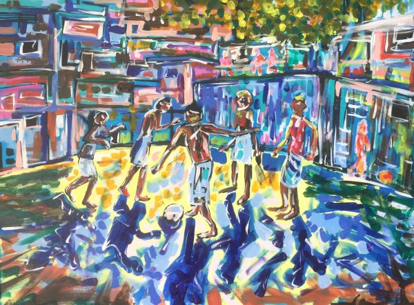 playing in favelas, acrylic on canvas, cm 60 x cm 80, Lido delle Nazioni, 2020