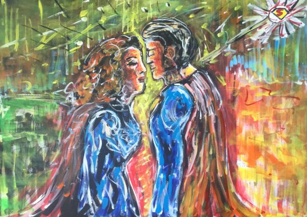 Lara and Jor El, acrylic on canvas , cm 50 x cm 70 , Lido delle Nazioni , 2020