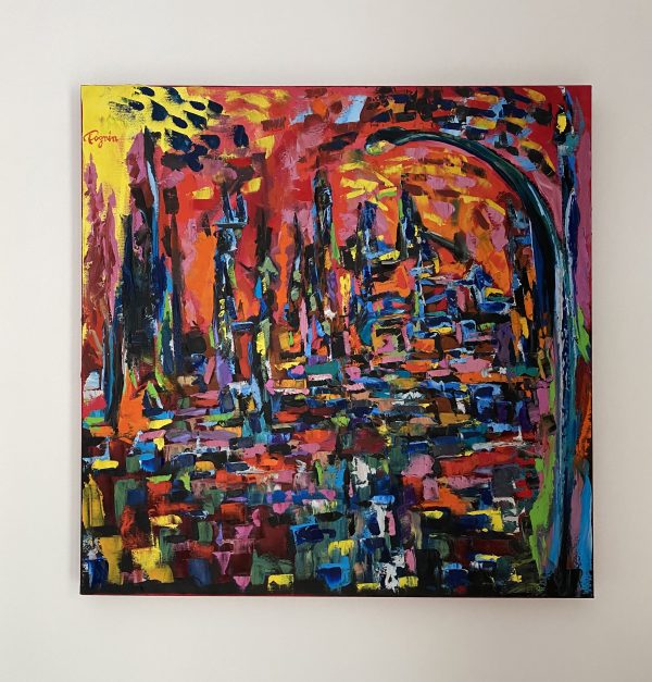 sunset in the city, oil on canvas , cm 80 x cm 80 , Occhiobello , 2014
