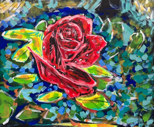 Rose on water , acrylic on canvas , cm 50 x cm 60 , Occhiobello , 2021