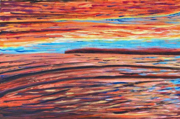 Sunset , acrylic on canvas ,  cm 120 x cm 80 , Lido delle Nazioni , 2023 .